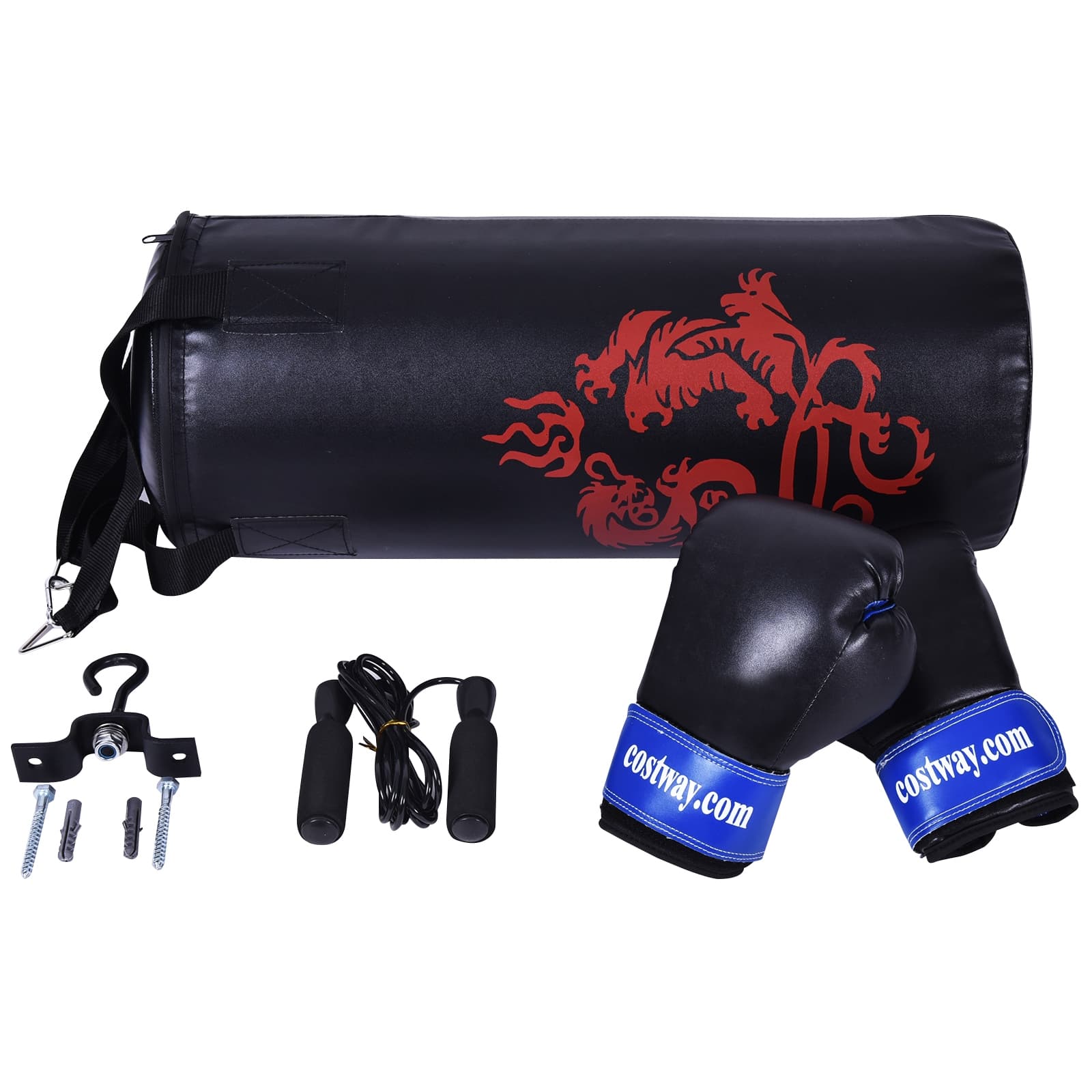 CostwaySac de Boxe Sac de Frappe Kickboxing pour Enfant avec 2 Gants Corde à Sauter Chaîne Suspension