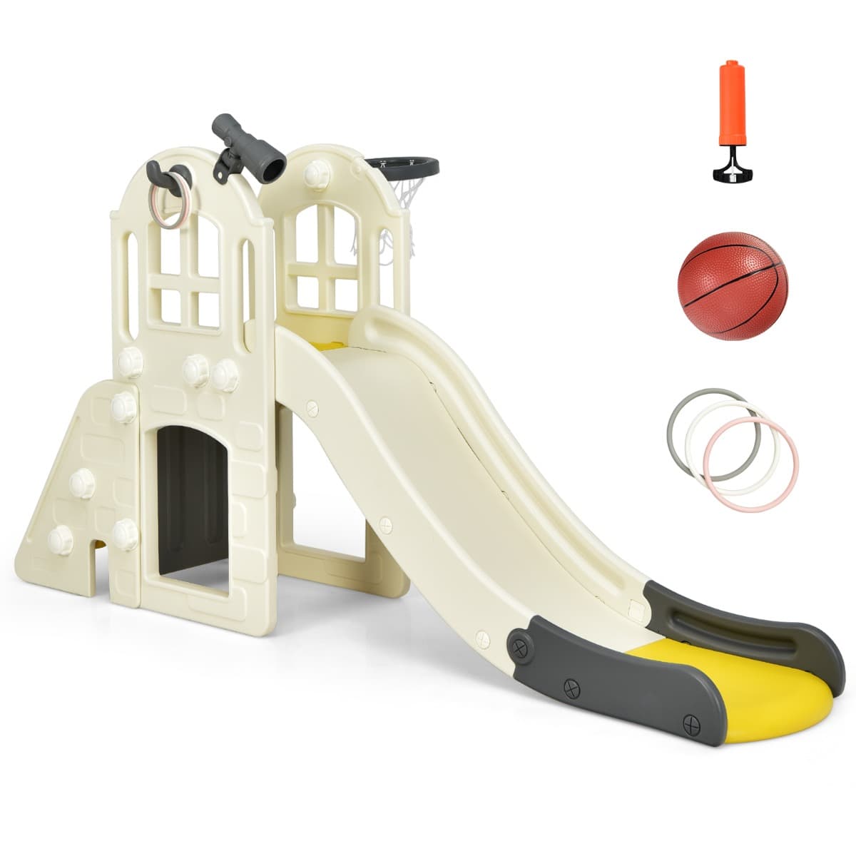 CostwayToboggan pour Enfant 6 en 1 - Glisse de 140 CM 3-8 Ans Toboggan Intérieure & Extérieure Jaune
