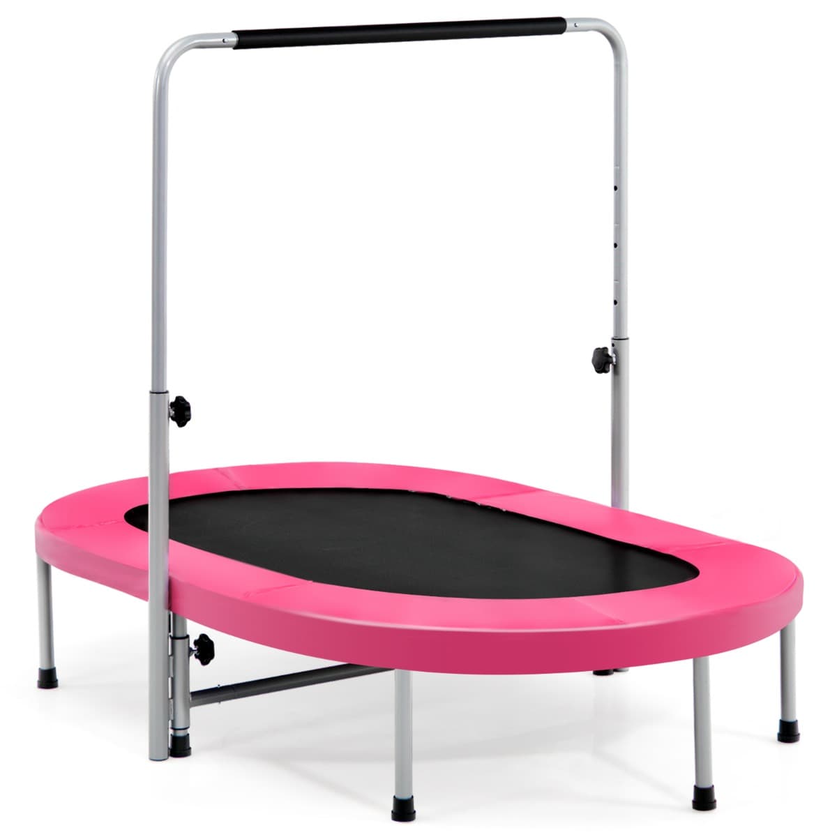 CostwayTrampoline Double pour 2 Personnes Trampoline Pliable avec Main Courante Ajustable et Coussin de Sécurité Tapis de Rebond Ovale Rose